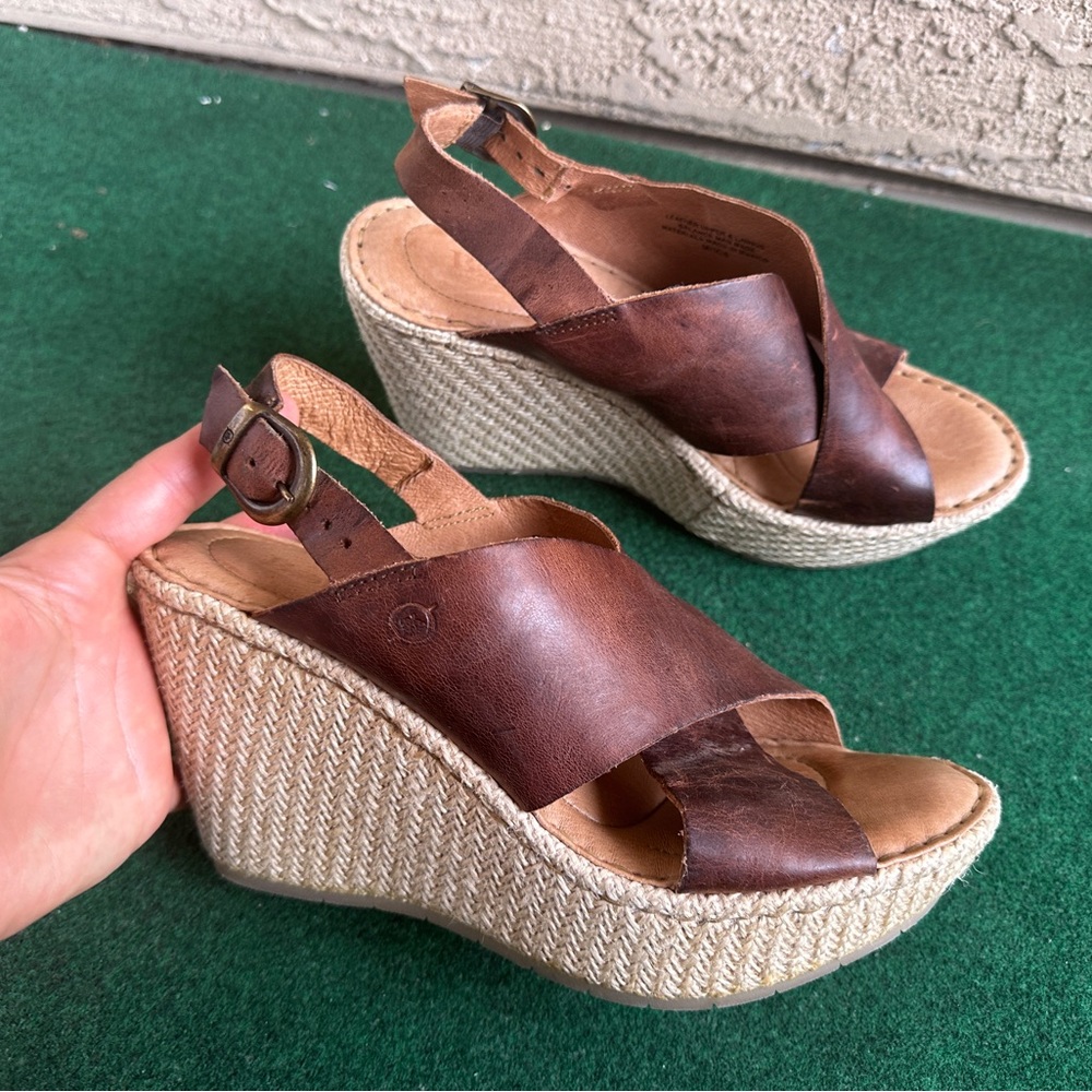 Born Dark Brown Leather Wedge Sandals